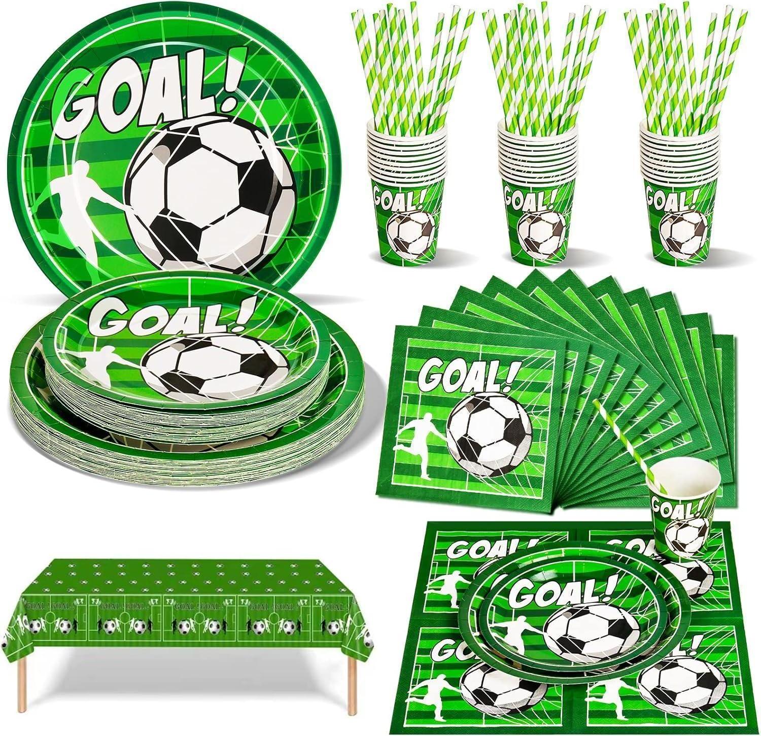 Sonstige Nkaiso Fussball Geburtstag Deko Partygeschirr Set 126 Stück für 25 Personen