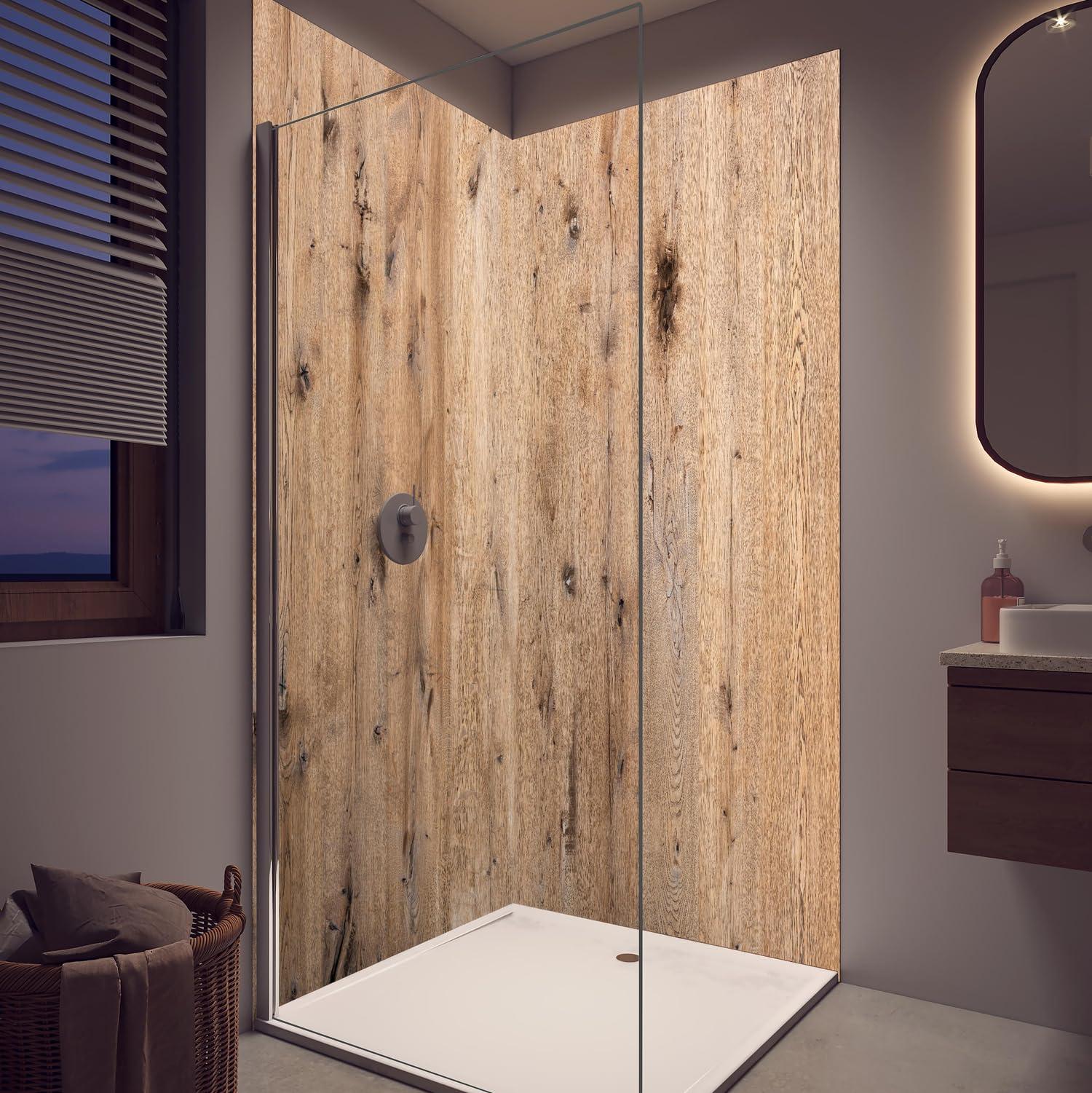 Duschrückwand - Wandverkleidung für Dusche aus Acryl 0,3 cm - 100 x 210 cm - Organische Eichenholz