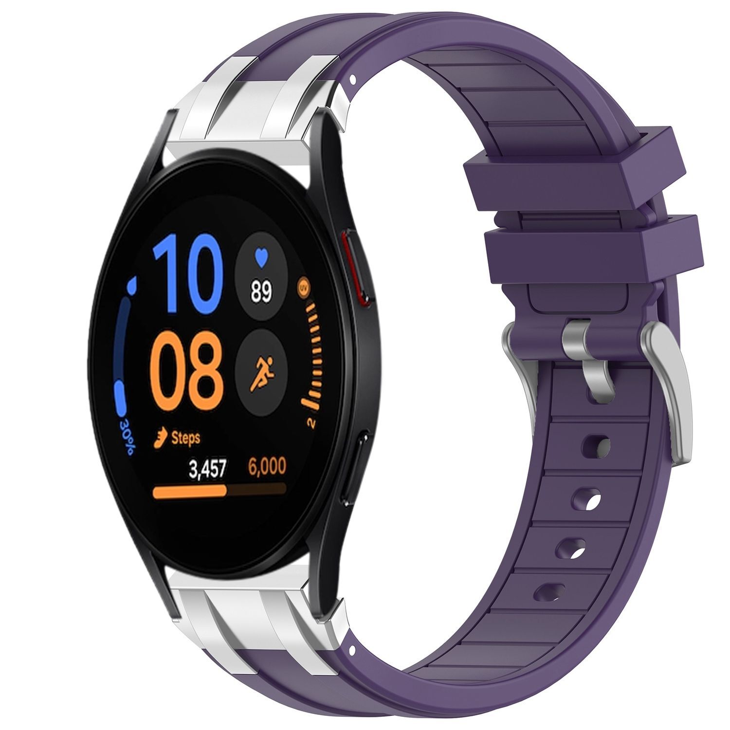 Pre Samsung Galaxy Watch FE 40 mm Silikónová rýchloupínacia strieborná pracka Náhradný pás na ruku fialová