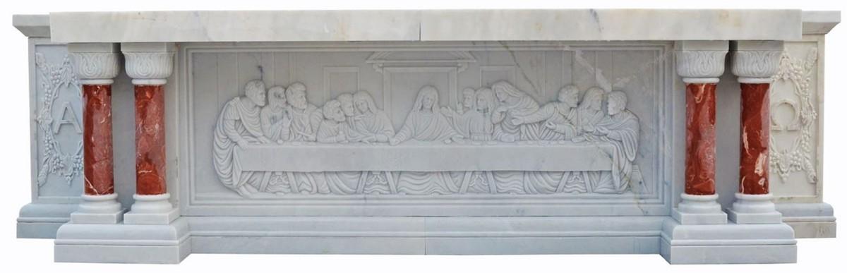 Casa Padrino Luxus Barock Altar Weiß / Rot 300 x 100 x H. 80 cm - Prunkvoller Marmor Altar - Luxus Marmor Möbel im Barockstil - Edel & Prunkvoll