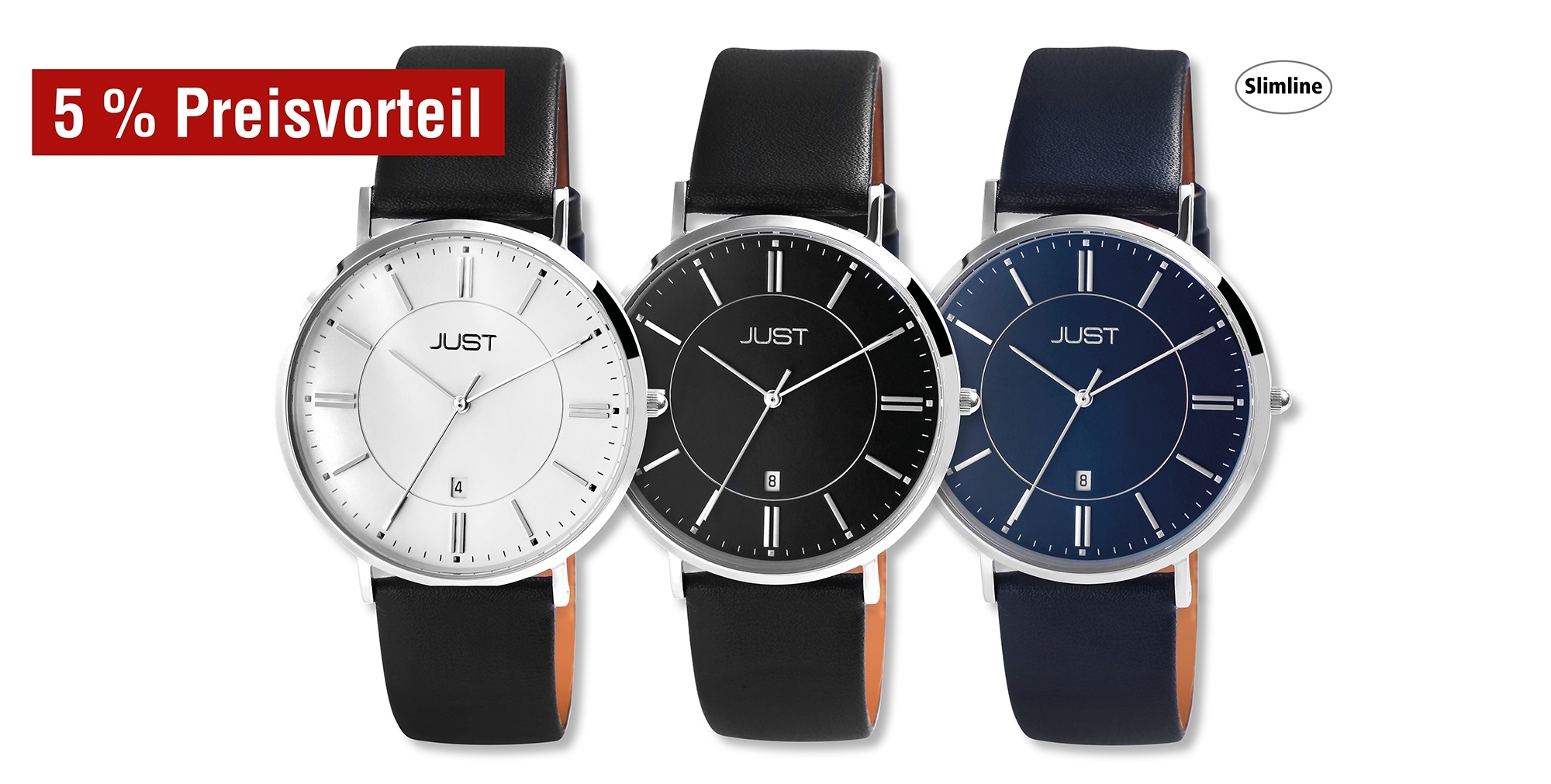 JUST Herren Edelstahluhr mit Echt Lederband