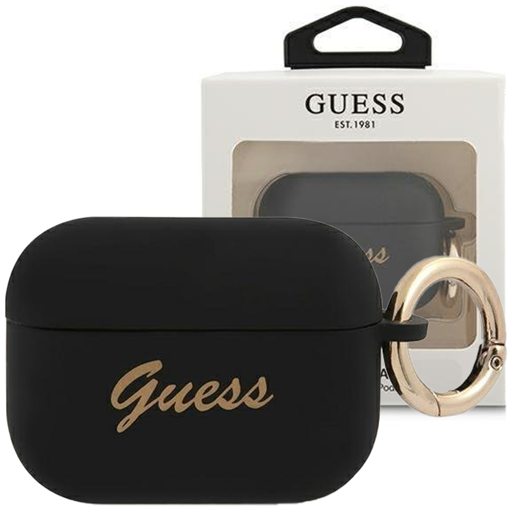 Guess GUAPSSSK púzdro na Airpods PRO black Silicone Vintage Script