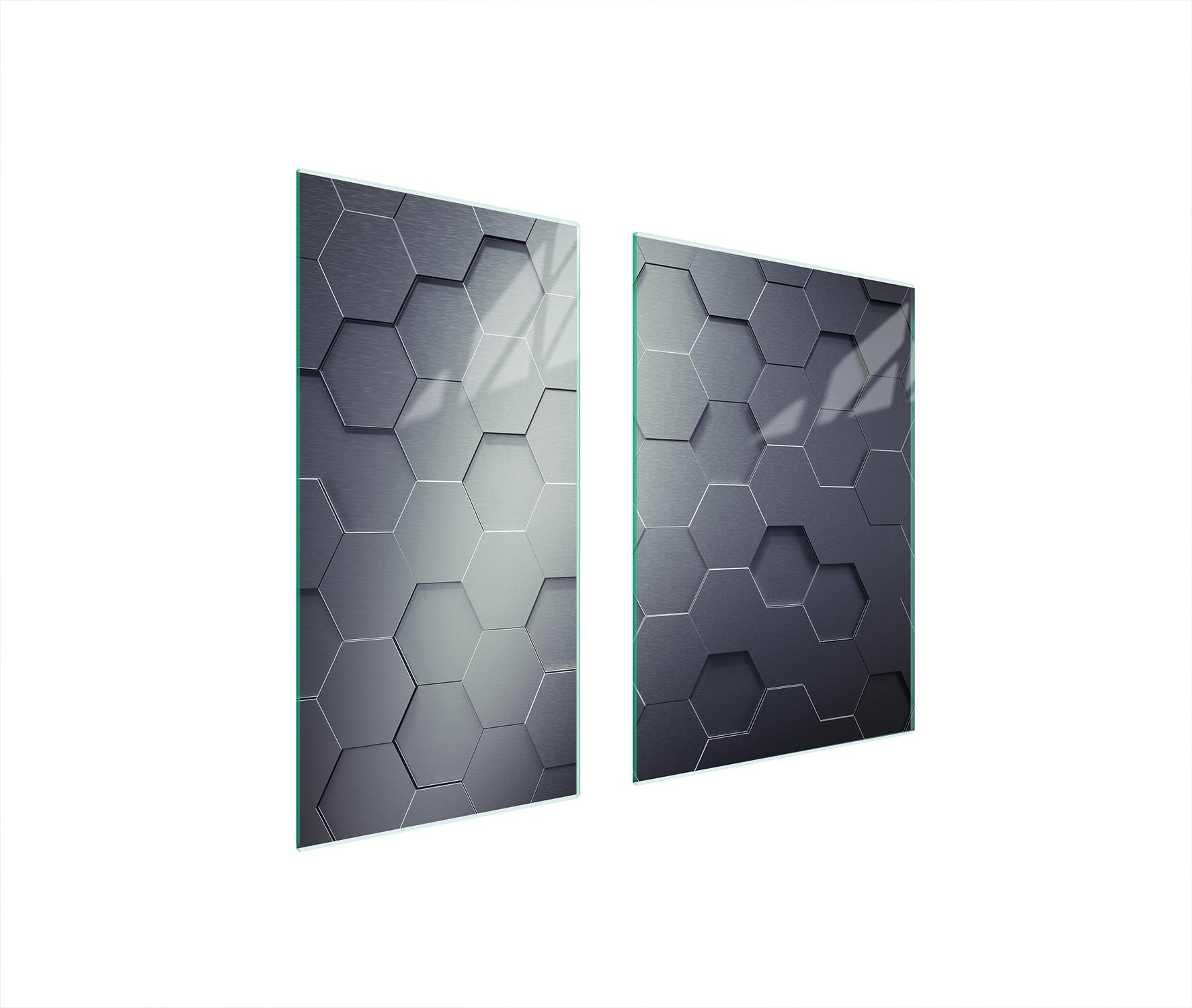 TMK ArtDeko Herdabdeckplatten 2 teilig 75x52 Glaskeramikfeld Abdeckung Glas Schneidebrett Muster Grau