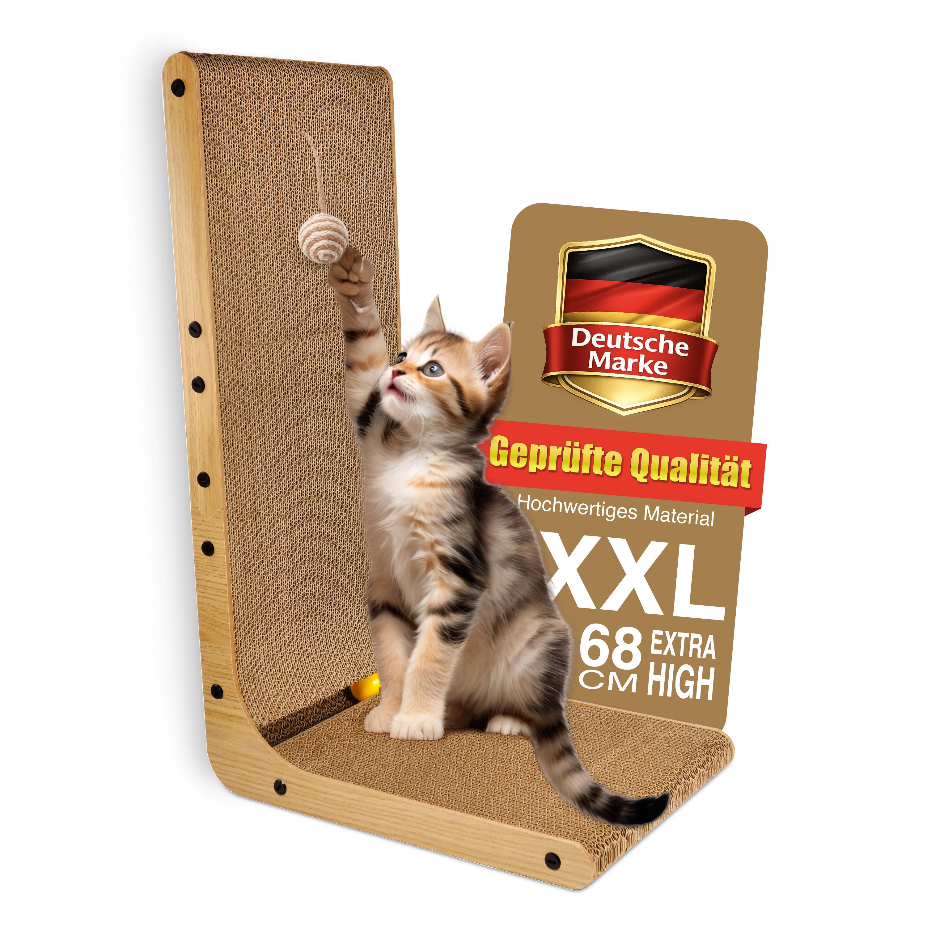 LINUMA® Kratzbrett 68cm hoch, Kratzbretter Katze, Kratzbrett Katze, Katzenkratzbretter, Kratzmöbel Katze, Kratzpappe für Katzen groß XXL Betten, Decke 240018
