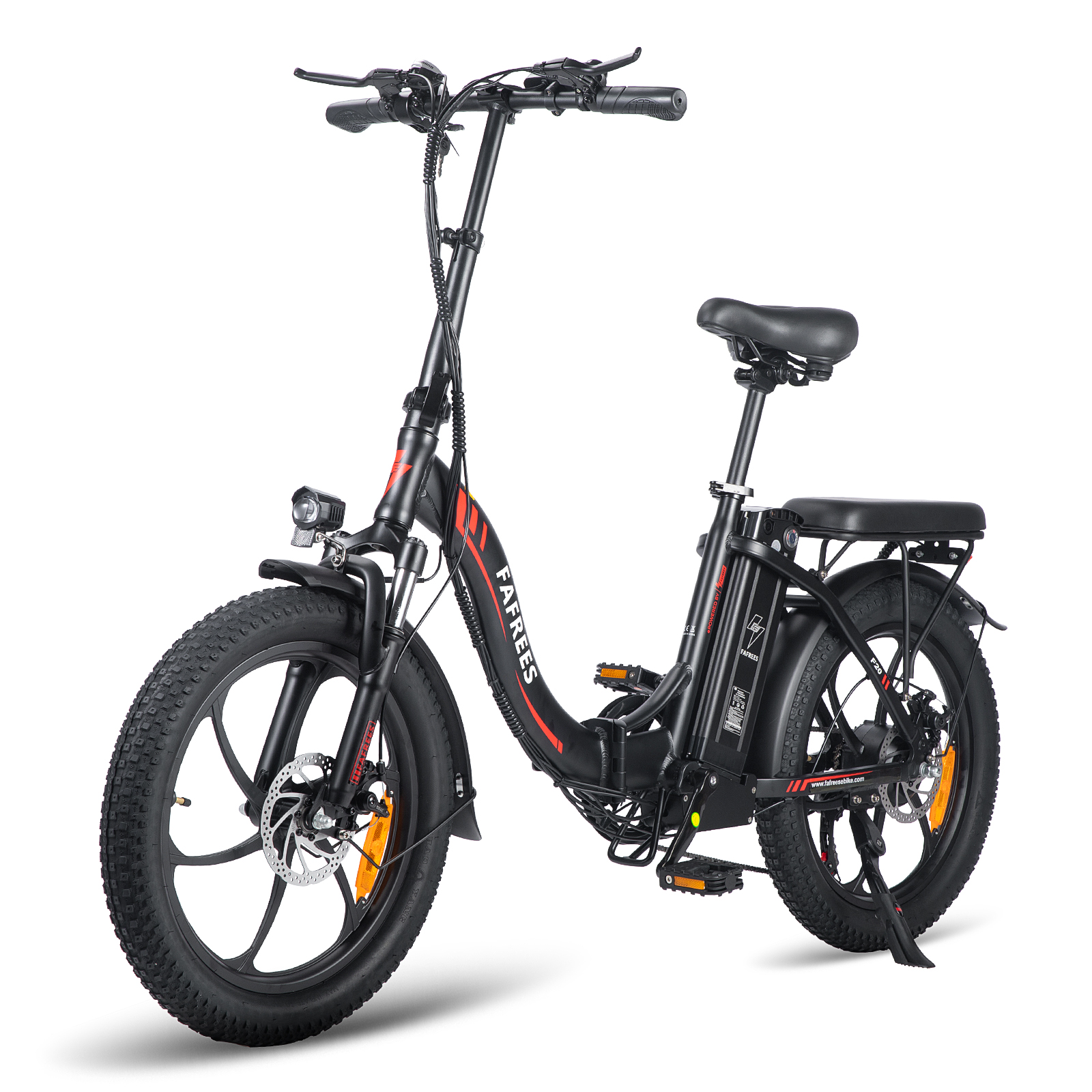 Fafrees F20 Skladací elektrický bicykel, 20-palcový elektrický horský bicykel s tučnými pneumatikami, snežný e-bike, 36 V/16 Ah, lítiová batéria, 250 W čierna