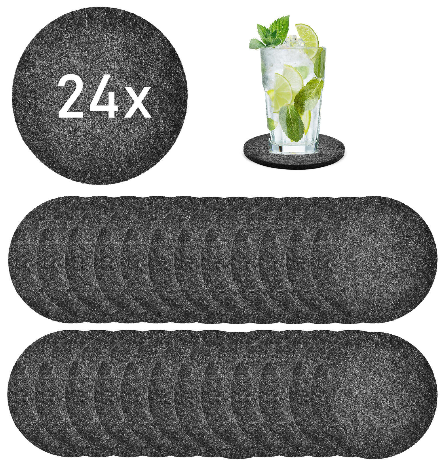 24x Hochwertige Filz-Untersetzer für Getränke - runde Glasuntersetzer