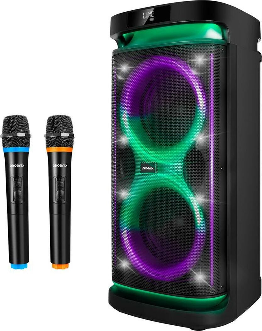Reproduktor rumbleboss xl phoenix 160w rms 7000 mah batéria funkcia karaoke 2 bezdrôtové mikrofóny v balení