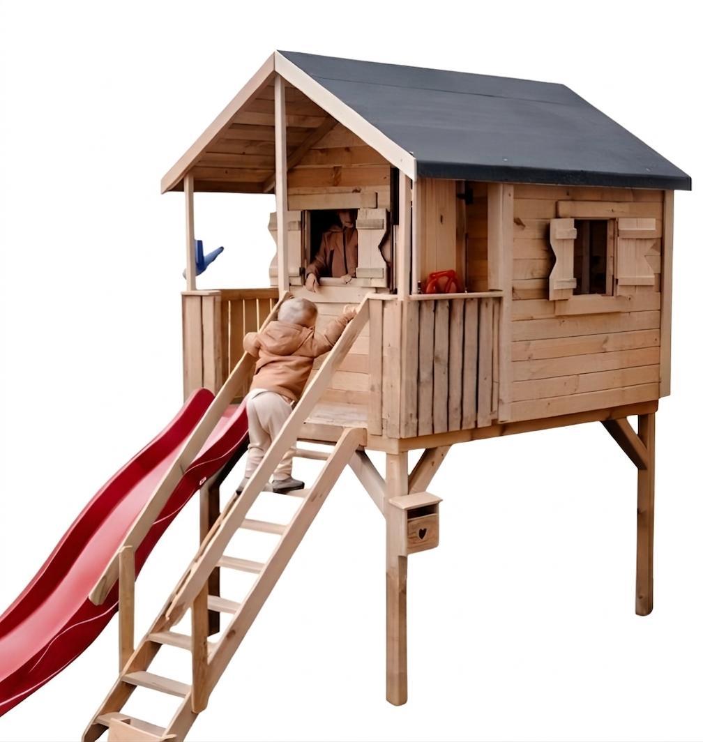 Meblogród Holz-Gartenhaus für Kinder mit Rutsche und 120 cm hoher Plattform + GRATIS PD-120