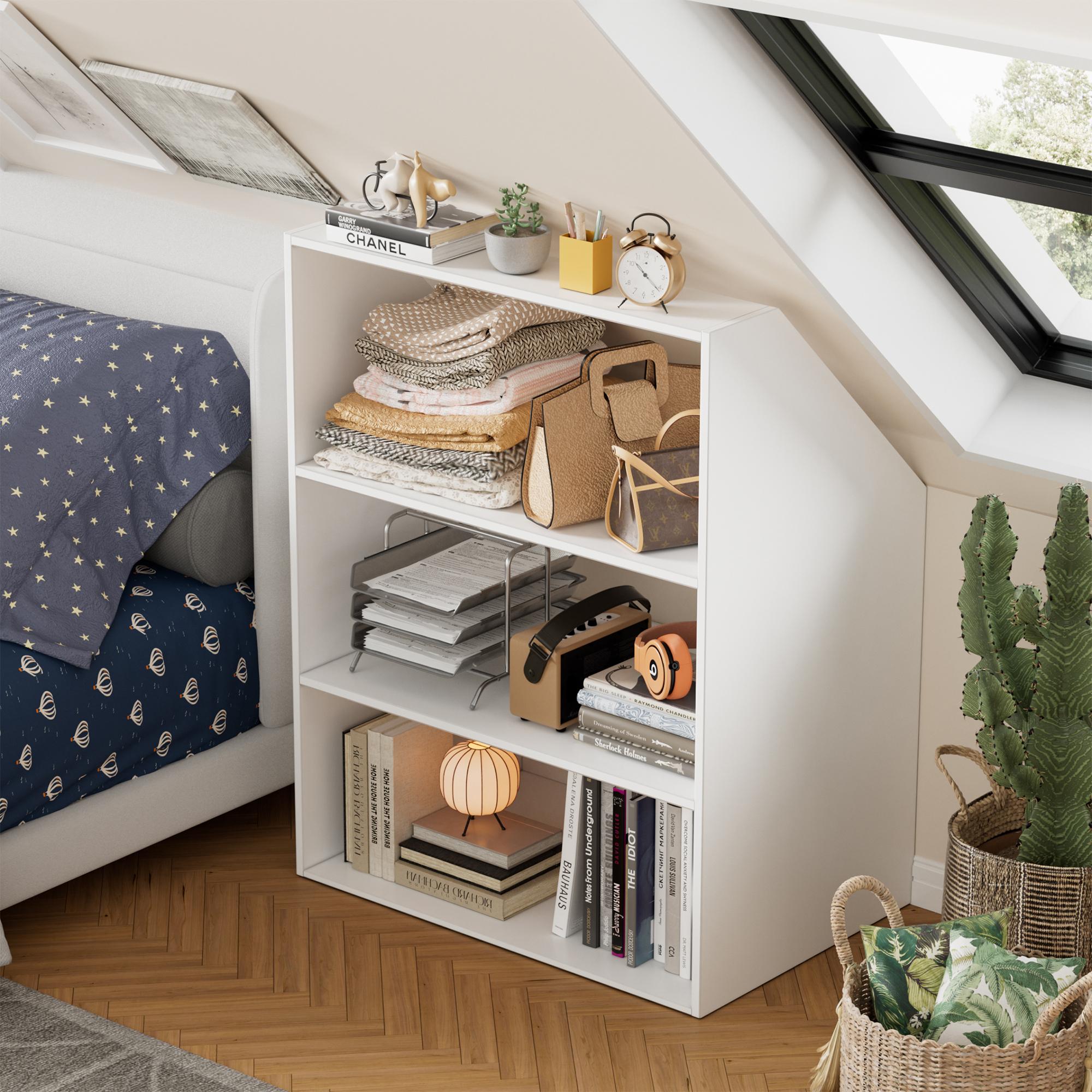 TWSOUL Offenes Dachschrägenregal,95×80×52 cm Bücherregal & Aufbewahrungsregal für Dachgeschoss, Weiß TTDJ057-5-YCX