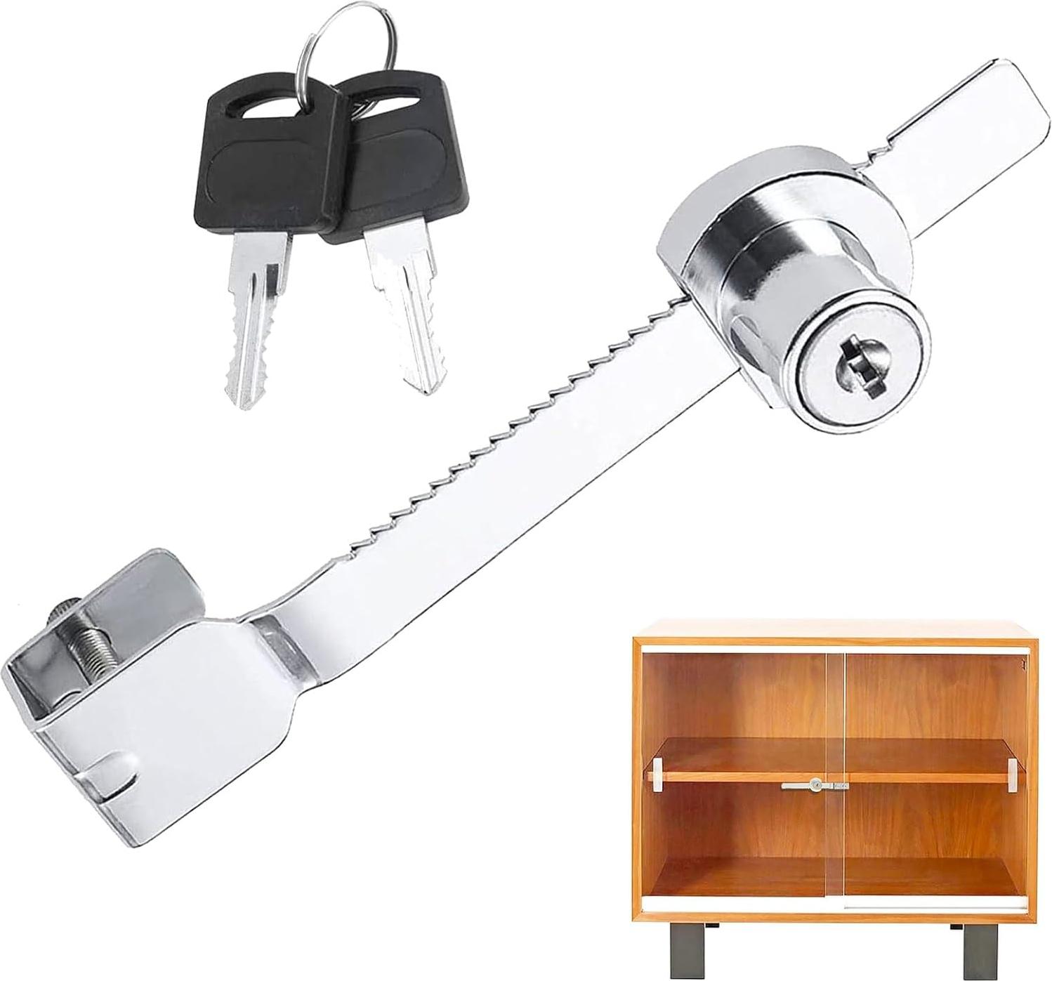 Markenlos Terrarienschloss mit Schlüssel - Stangenschloss - Schiebetür - Sägezahnschloss - Ratschenschloss - Glastürschloss - Terrarienschloss für Schaufenster - Vitrine - Glasschloss - Scheibenschloss für Terrarium und Sicherheit