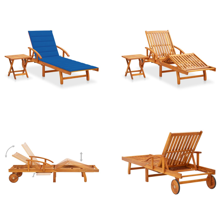 vidaXL Lehátko so stolíkom a vankúšom Akáciové masívne drevo - Lehátko so stolíkom - Lehátka so stolíkmi - Drevené lehátko so stolíkom - Drevené lehátka so stolíkmi