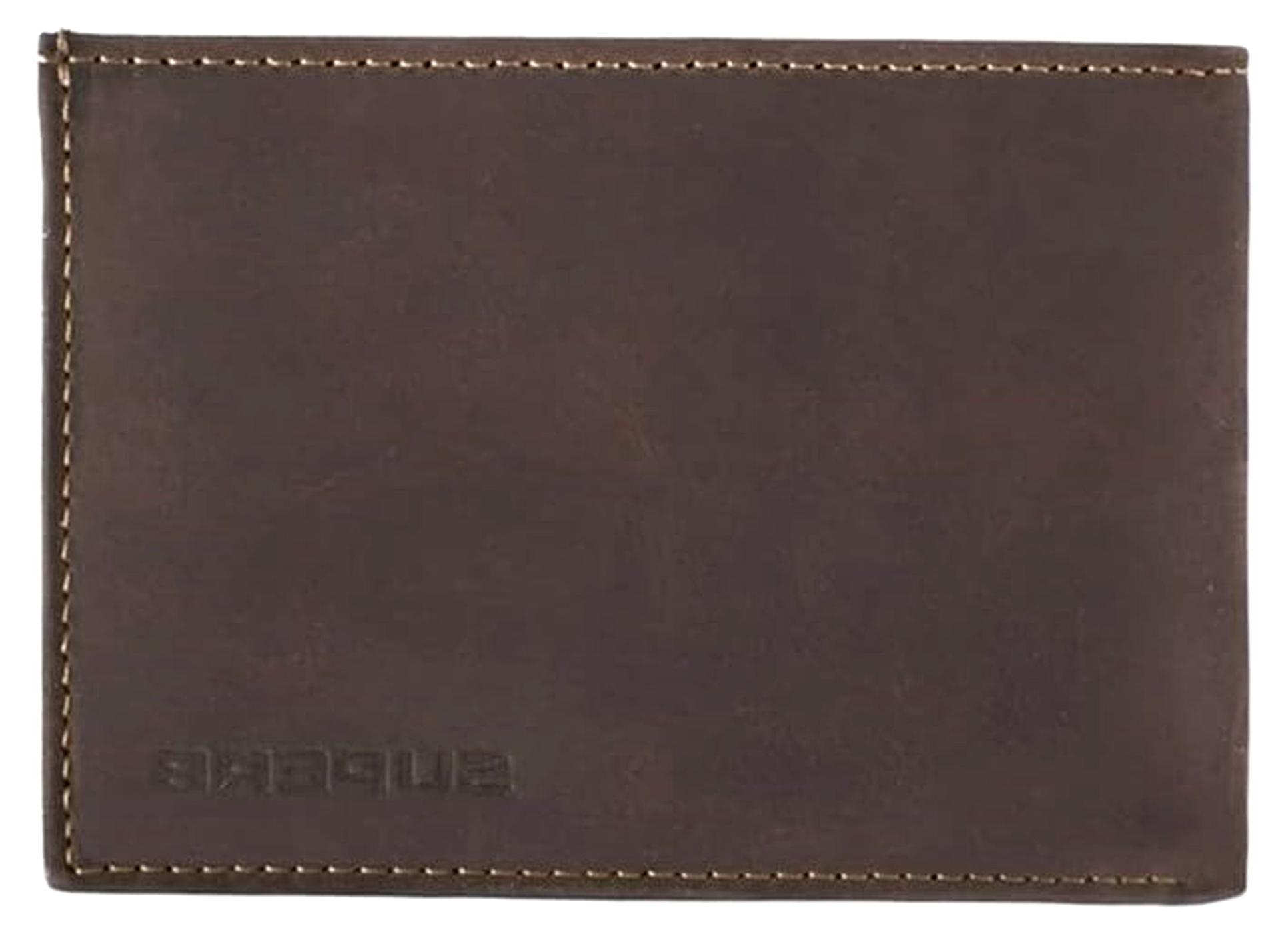 Markenlos Skoda Mini Geldbörse Geldscheintasche Vintage Rindleder, mit Superb-Schriftzug, Dunkelbraun