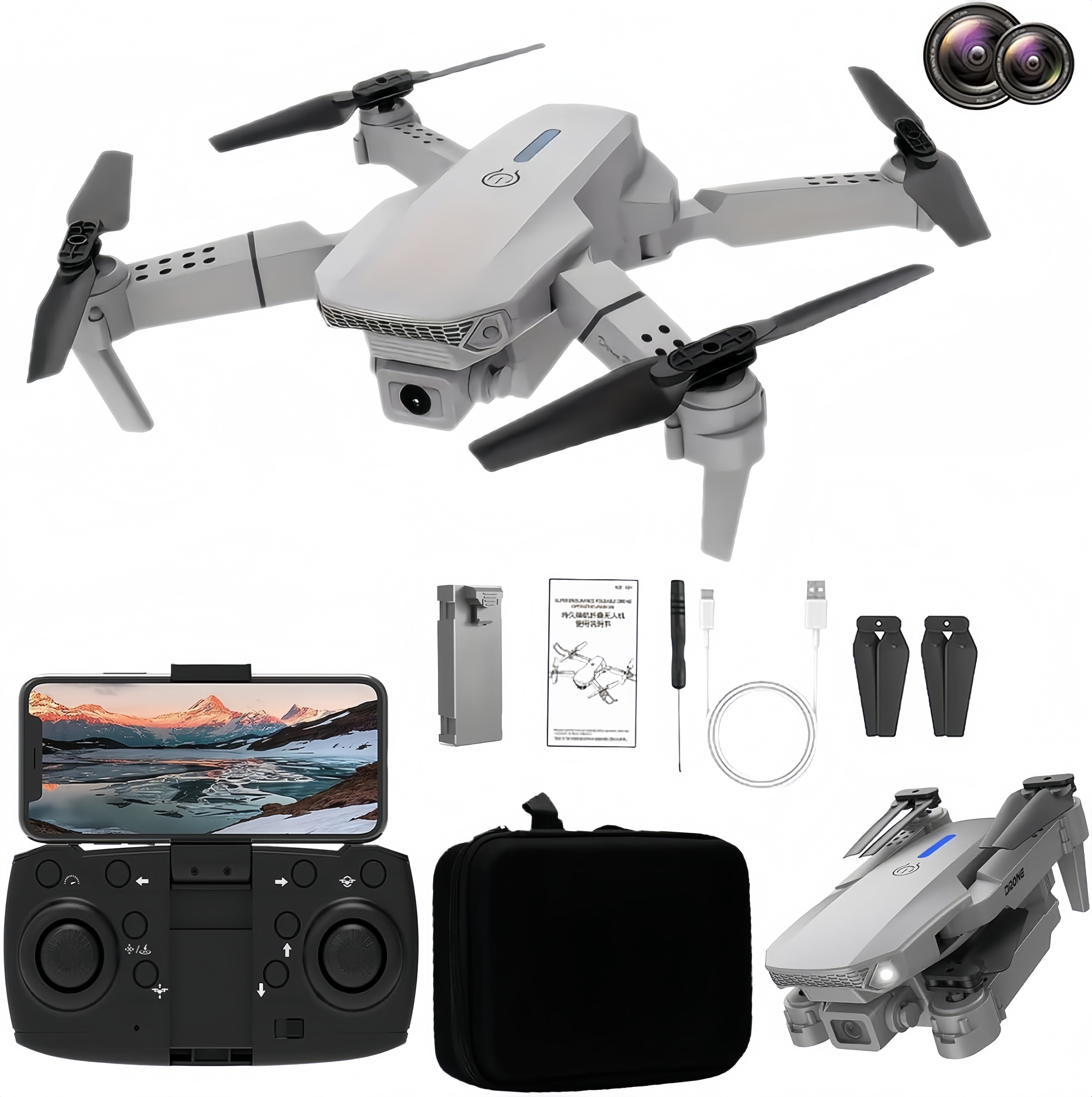 bedee Drohne mit 4K Kamera, RC Quadcopter FPV Drone mit Dual-Kamera, Start/Landung mit einer Taste, Hindernisvermeidung, Gestenfotografie, Headless-Modus