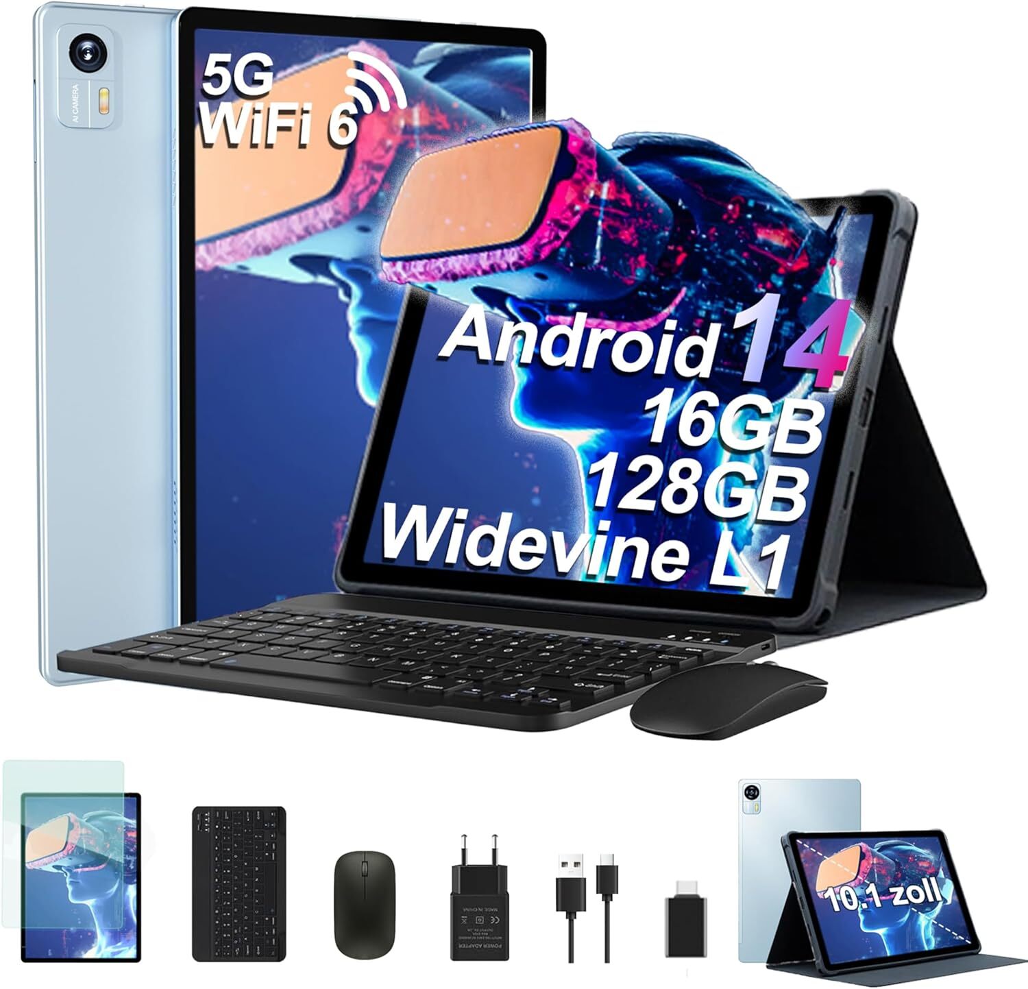 Bvlary 2025 Najnovší tablet 10 palcový Android tablet, 14 16 GB RAM + 128 ROM 512 TF, Octa-Core, 13MP 8MP, 5G 2.4G WiFi, 1280 x 800 HD displej, PC, GPS,