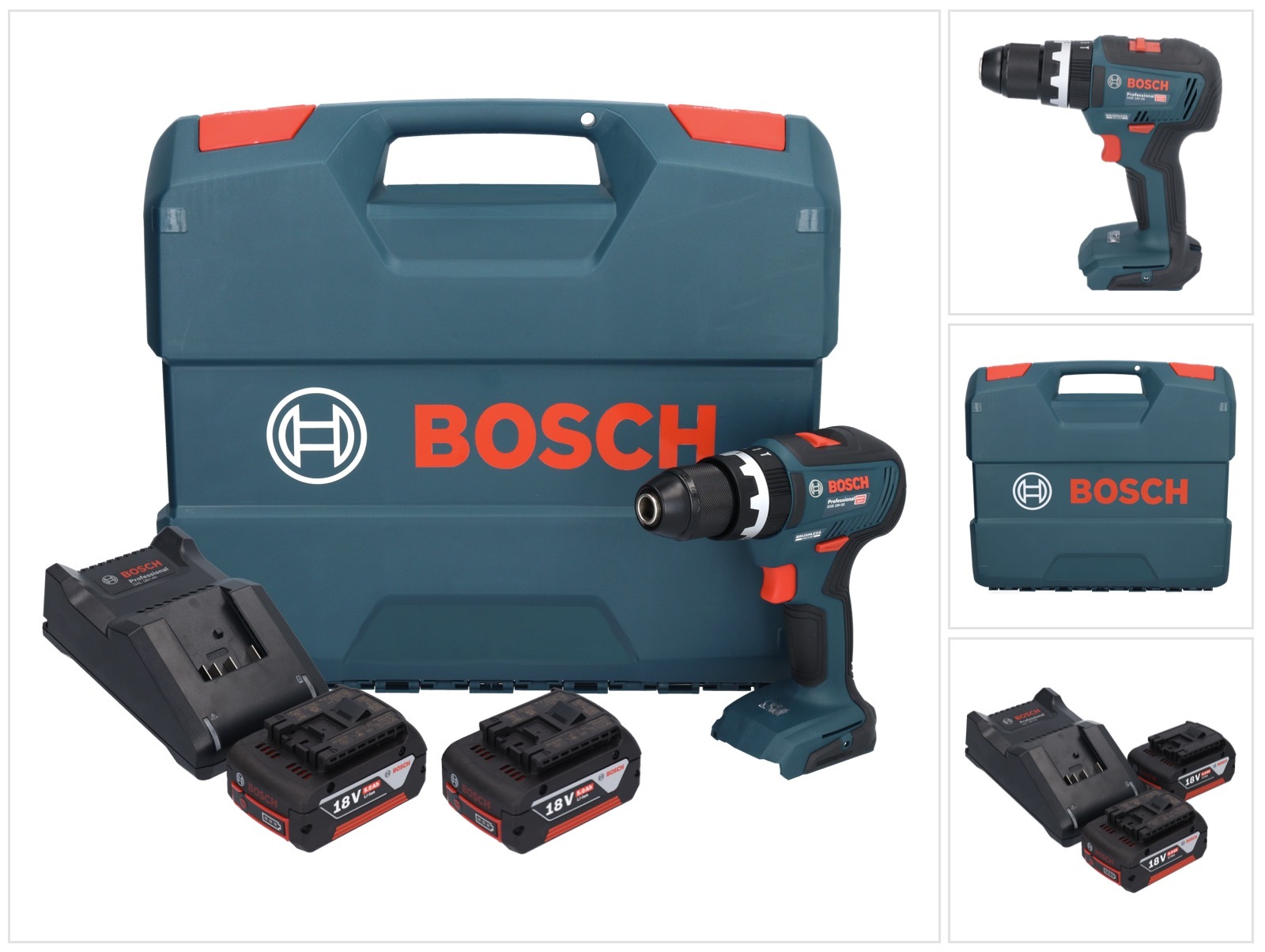 Bosch GSB 18V-55 Profesionálna akumulátorová príklepová vŕtačka 18 V 55 Nm bez kefiek + 2x akumulátor 5,0 Ah + nabíjačka + kufor