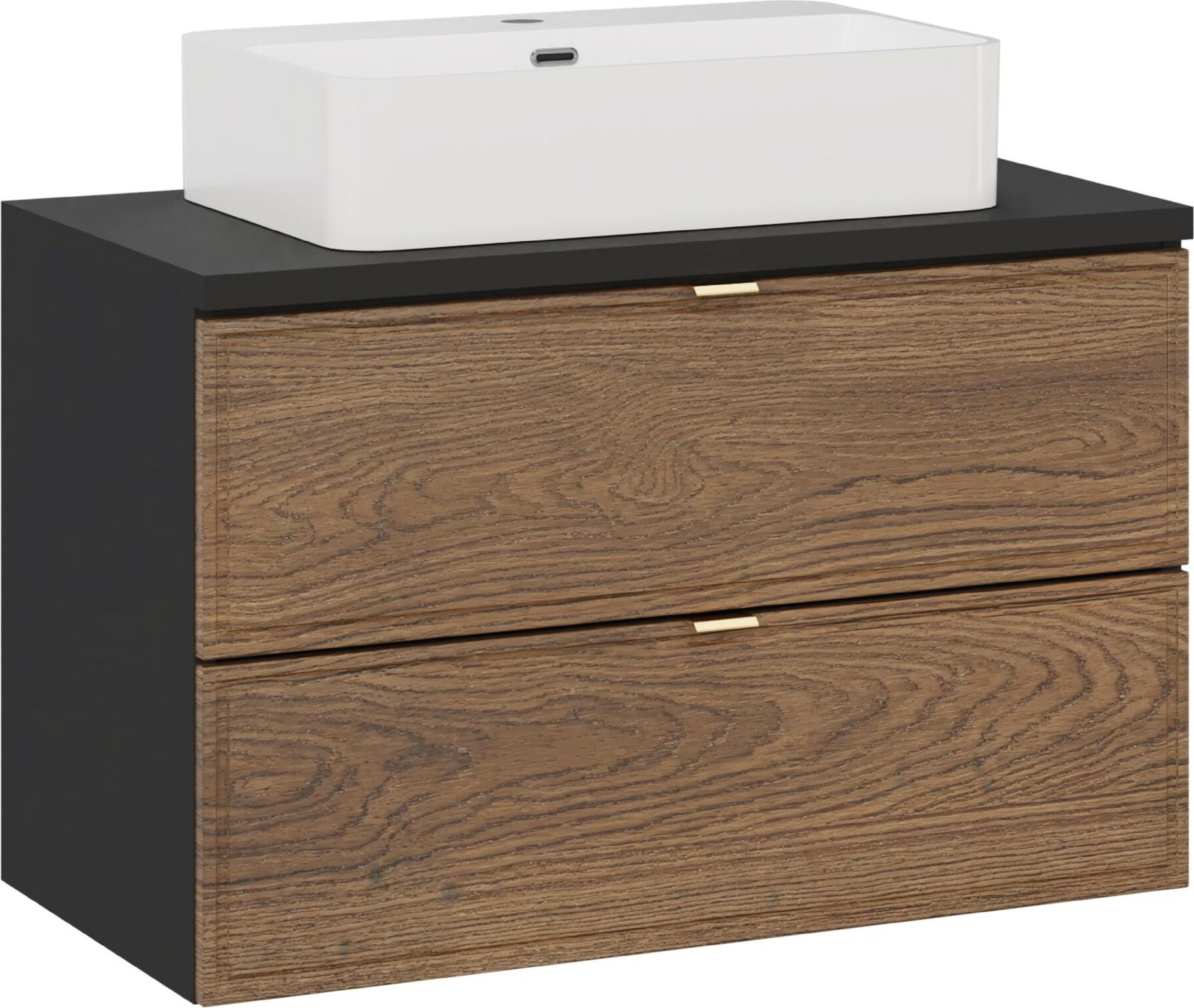 Badezimmerschrank 80 Cm Eiche Schwarz Platte Mit Aufsatzwaschbecken