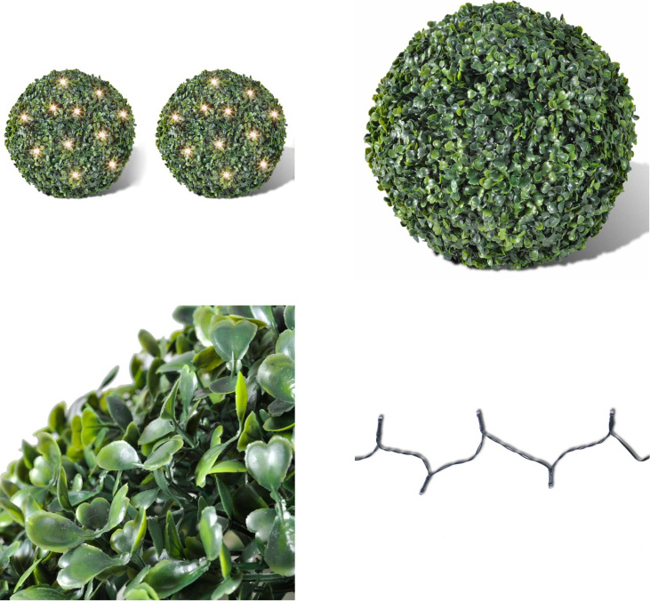 vidaXL Buchskugel Ø 35cm Kunstbaum Buchsbaumkugel+2xSolar - Festtagsdekoration - Festtagsdekoration - Buchsbaum - Buchskugel HL270058