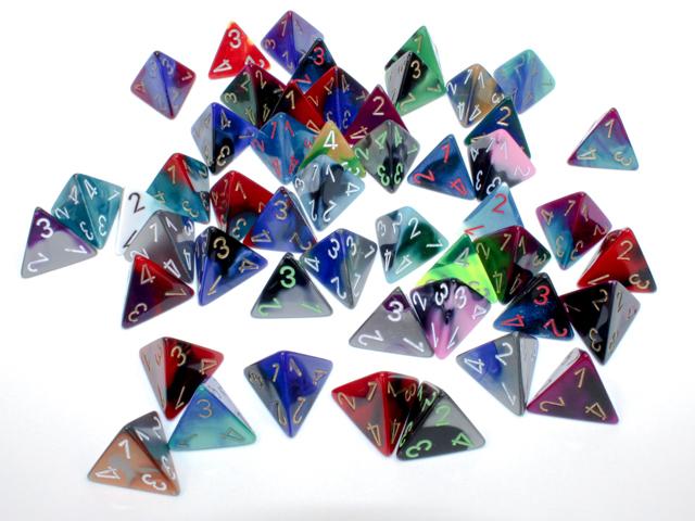 Chessex Gemini d4-Würfel – Assortierte Polyeder-Würfel (einzeln oder im 50er-Set)