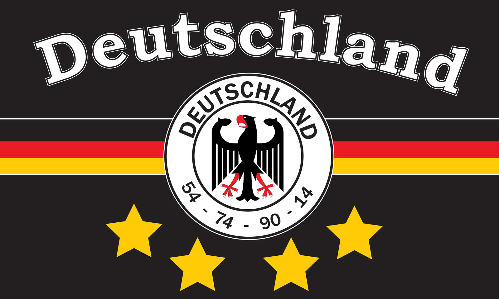 Oesen 2,5x1,5 Meter 54-74-90-14 XXL Fahne Flagge Deutschland Schwarz 4 Sterne 