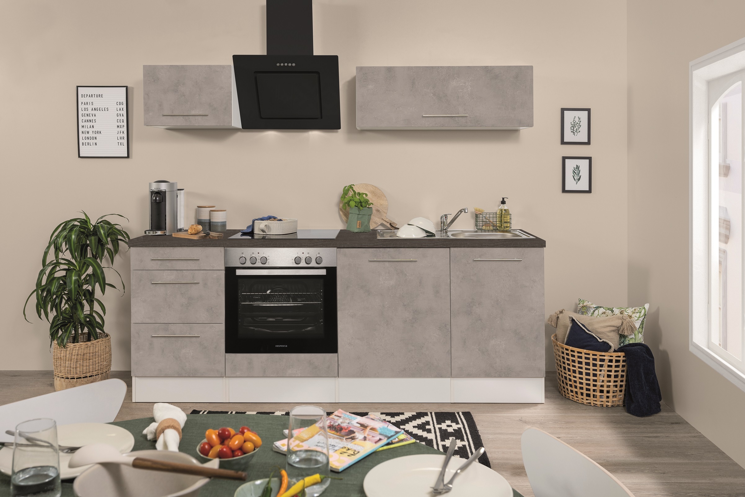 Küche Küchenzeile Küchenblock Beton Amanda 220 cm Respekta Premium RP220WB