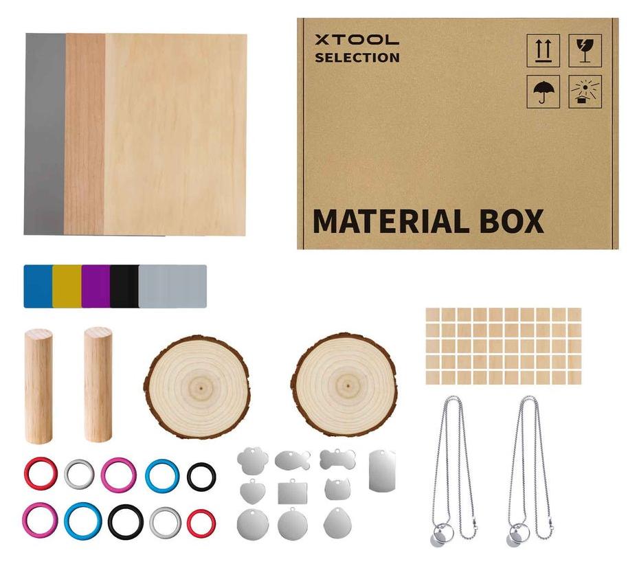 xTool Lasermaterialpaket mit 10 Materialarten für Lasergeräte: Metall, Holz, Gummi, Silikon 7106
