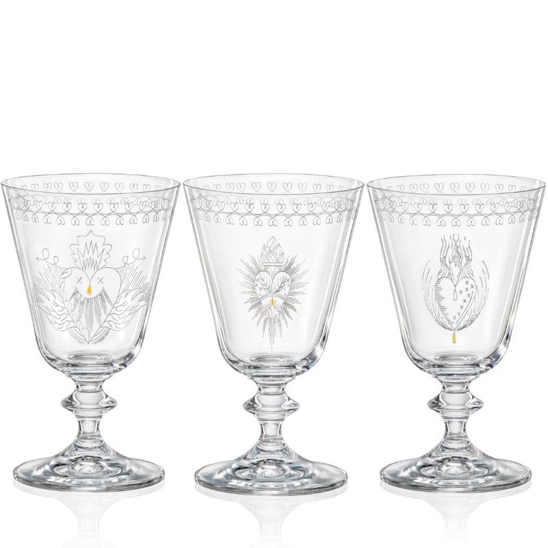 Weingläser Weinglas Bella Nitro mit eingraviertem Herz Nachbildung, Goldträne, je Nachbildung zwei Stück, Kristallglas 260 ml 6er Set Bohemia Crystalex