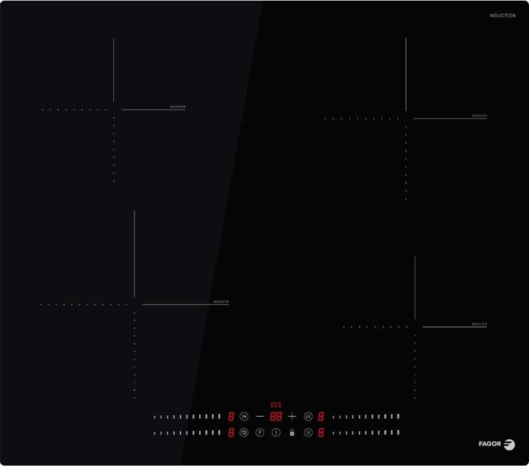 Fagor FTI472V, Čierna, Vstavaný, 59 cm, Indukčná varná doska so zónami, Sklokeramická, 4 zone(s)