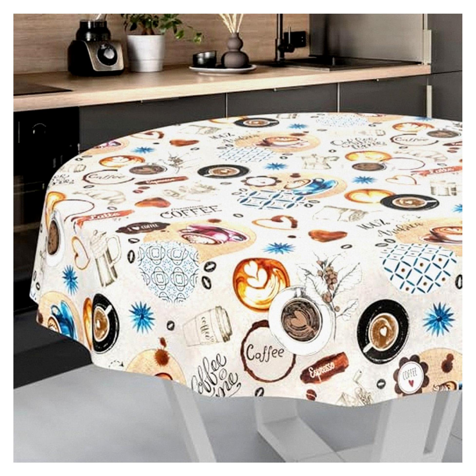 Markenlos Wachstischdecke abwaschbar rund 120 cm Coffee Time