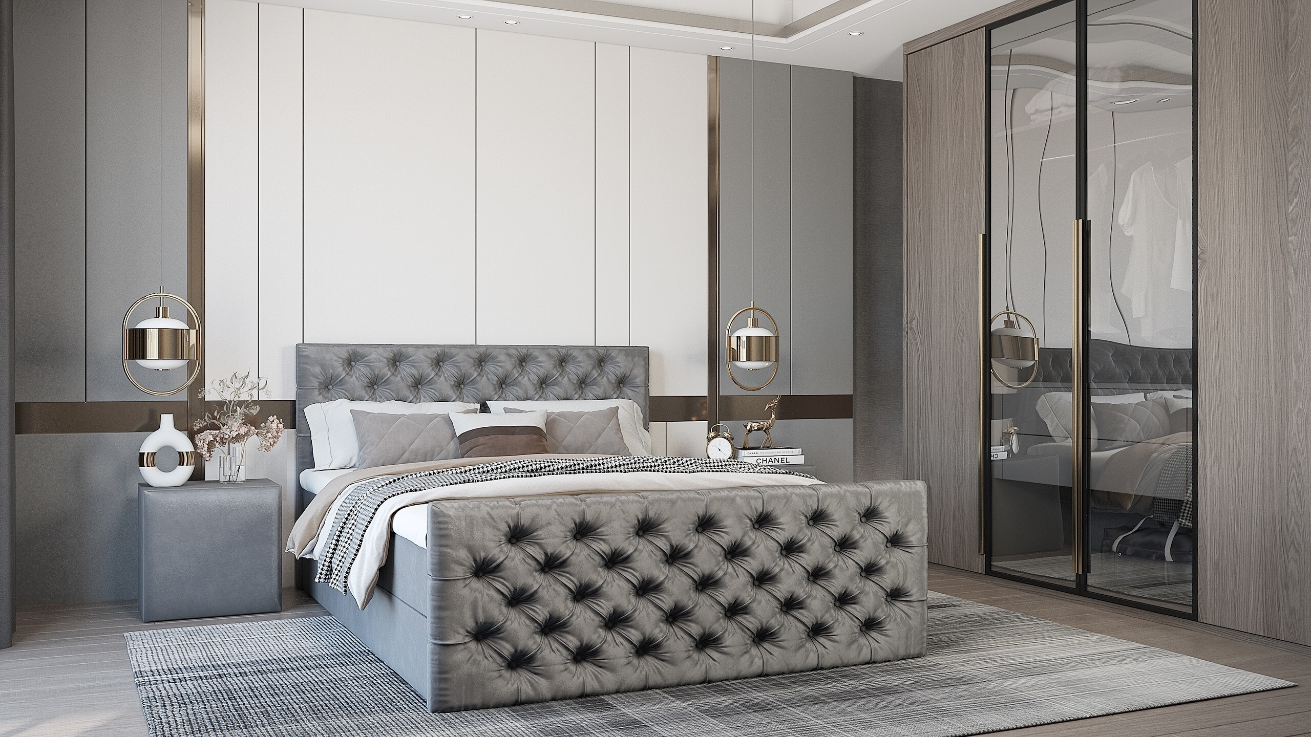 PREDAJ LEADER skriňová posteľ SOFIA 120x200 cm čalúnená posteľ s dvoma zásuvkami, kompletná súprava s matracom a topperom (4 cm), lesklá sivá, posteľná látka KEMER 806