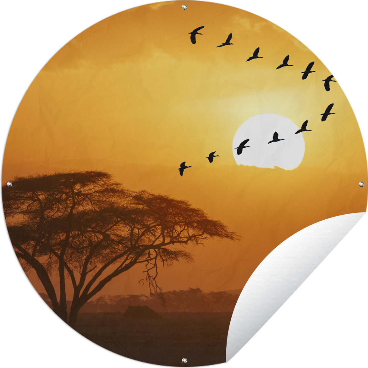 MuchoWow® Gartenposter Outdoor-Poster Rund Ein Schwarm ägyptischer Gänse über dem kenianischen Nationalpark Amboseli Ø 90 cm Gartendeko Rundes Poster draußen 144|344051287