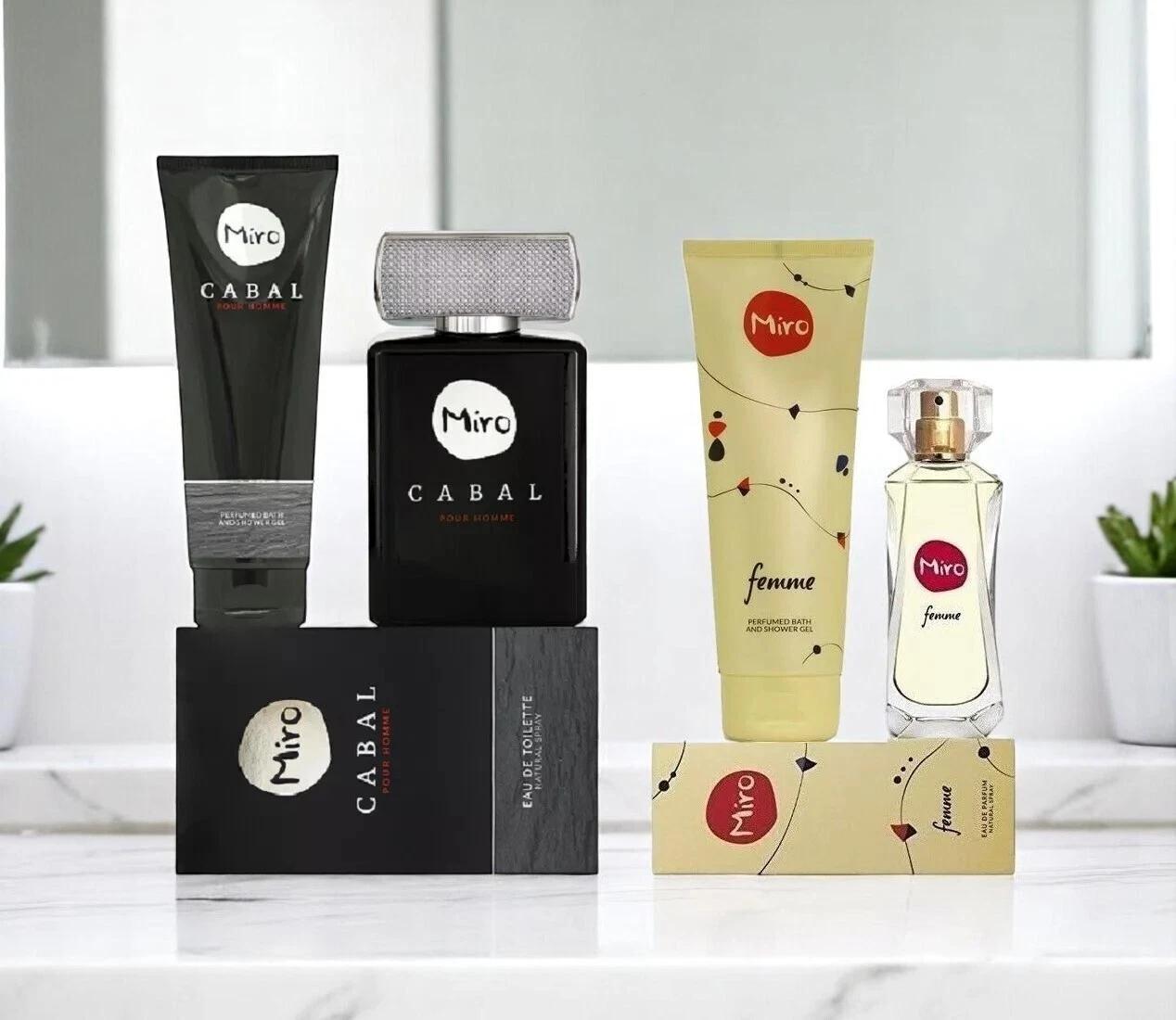 Maxim Markenprodukte GmbH 4 tlg.Duft & Pflegeset Miro CABAL EdT 75 ml + Shower Gel 250 ml + Miro FEMME EdP 50 ml + Shower Gel 250 ml