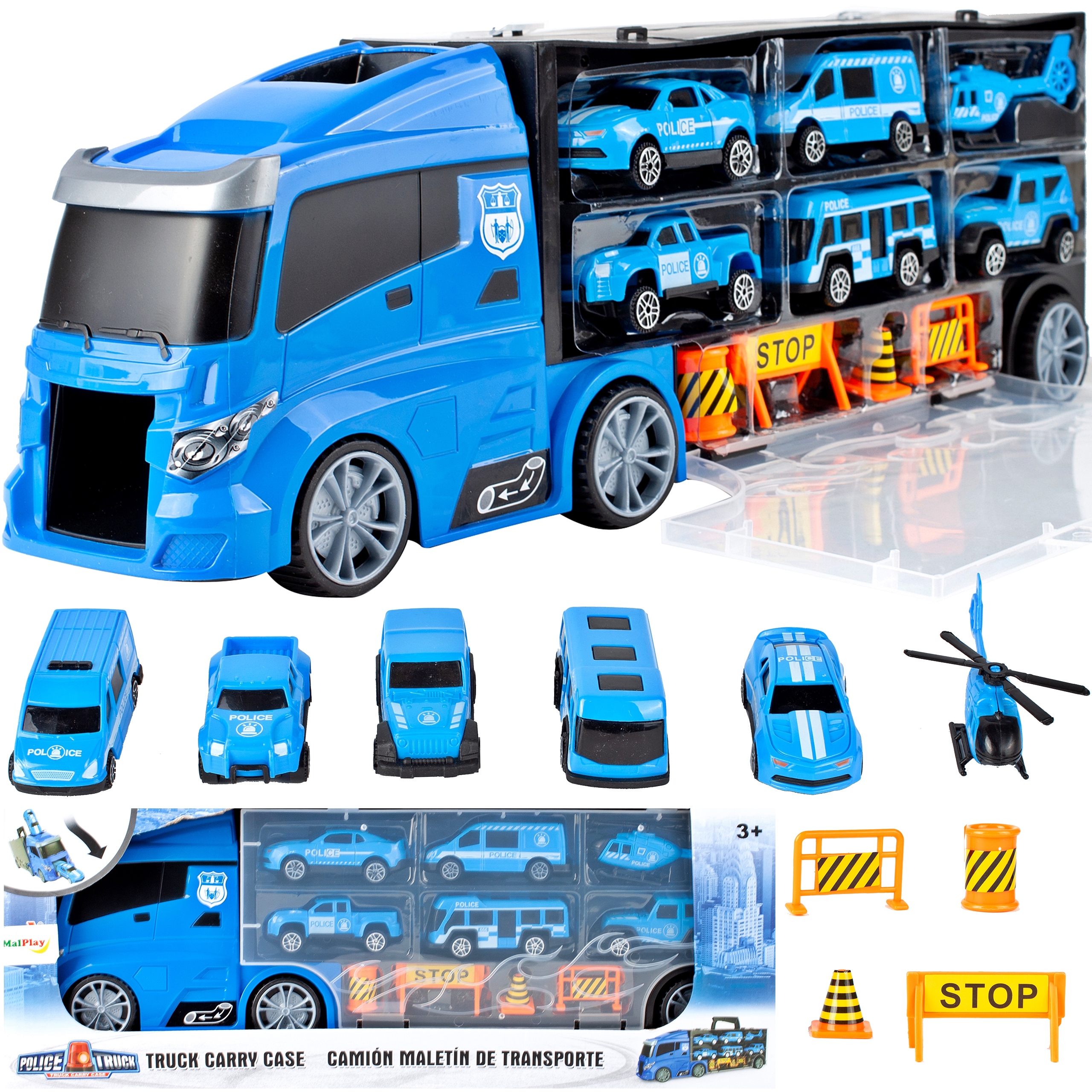 Kinder Spielzeugauto mit 6 Rennautos Spielzeug XXXL Transporter De Lieferung NEU 