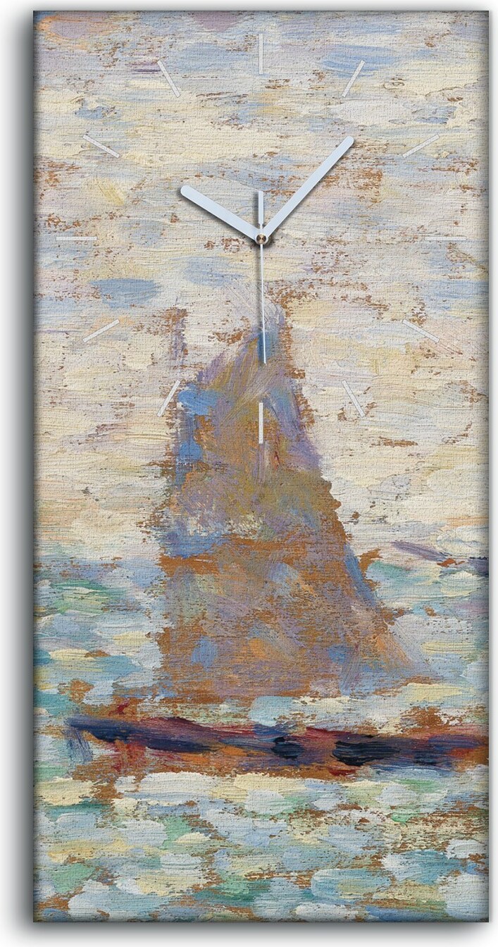 coloray Wanduhr Uhr Wandbild Leinwand Geräuschlos 30x60 Zwei Segelboote in Grandcamp - weiße Hände zcv-2034797-30x60-b