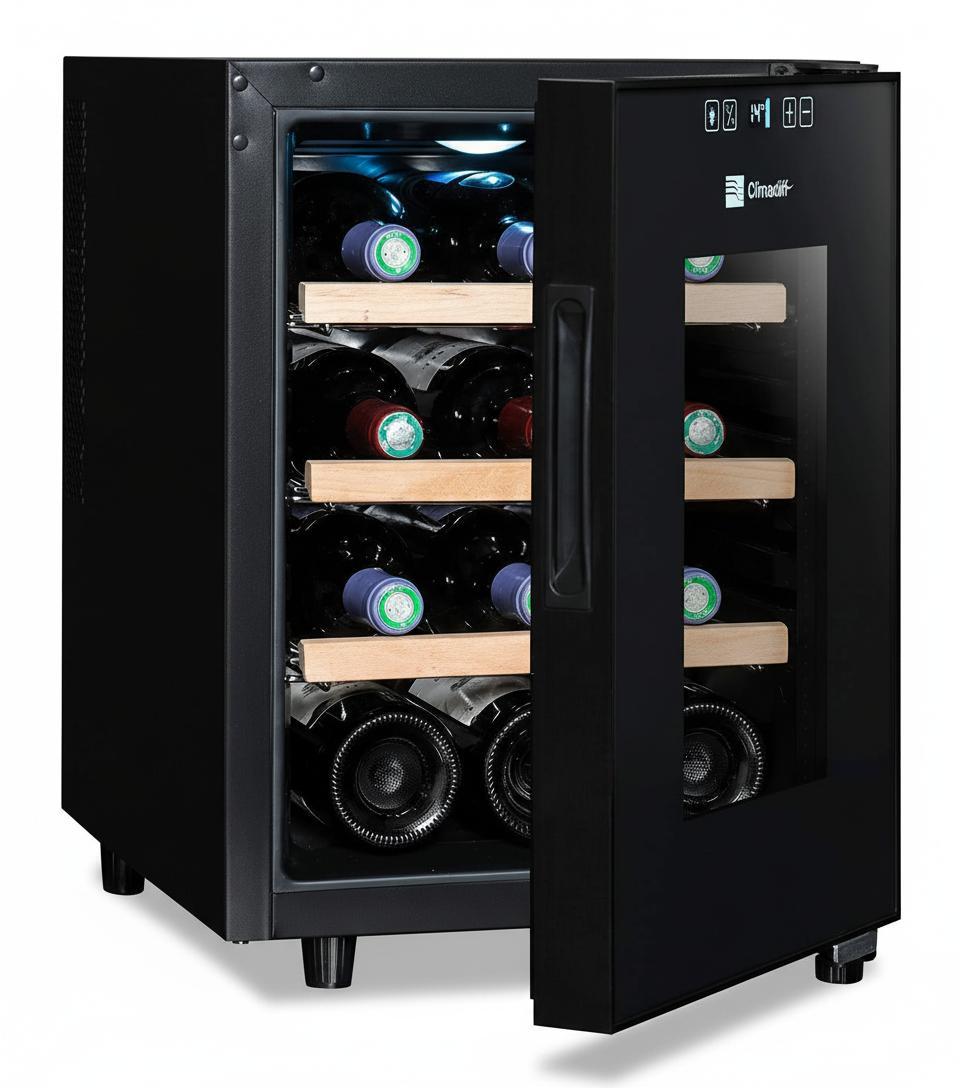 CLIMADIFF Weinkühlschrank CC12, 12 Flaschen, Flaschenkühlschrank Kühlschrank, für 12 Standardflaschen á 0,75l,Weinkühler Kühlschrank