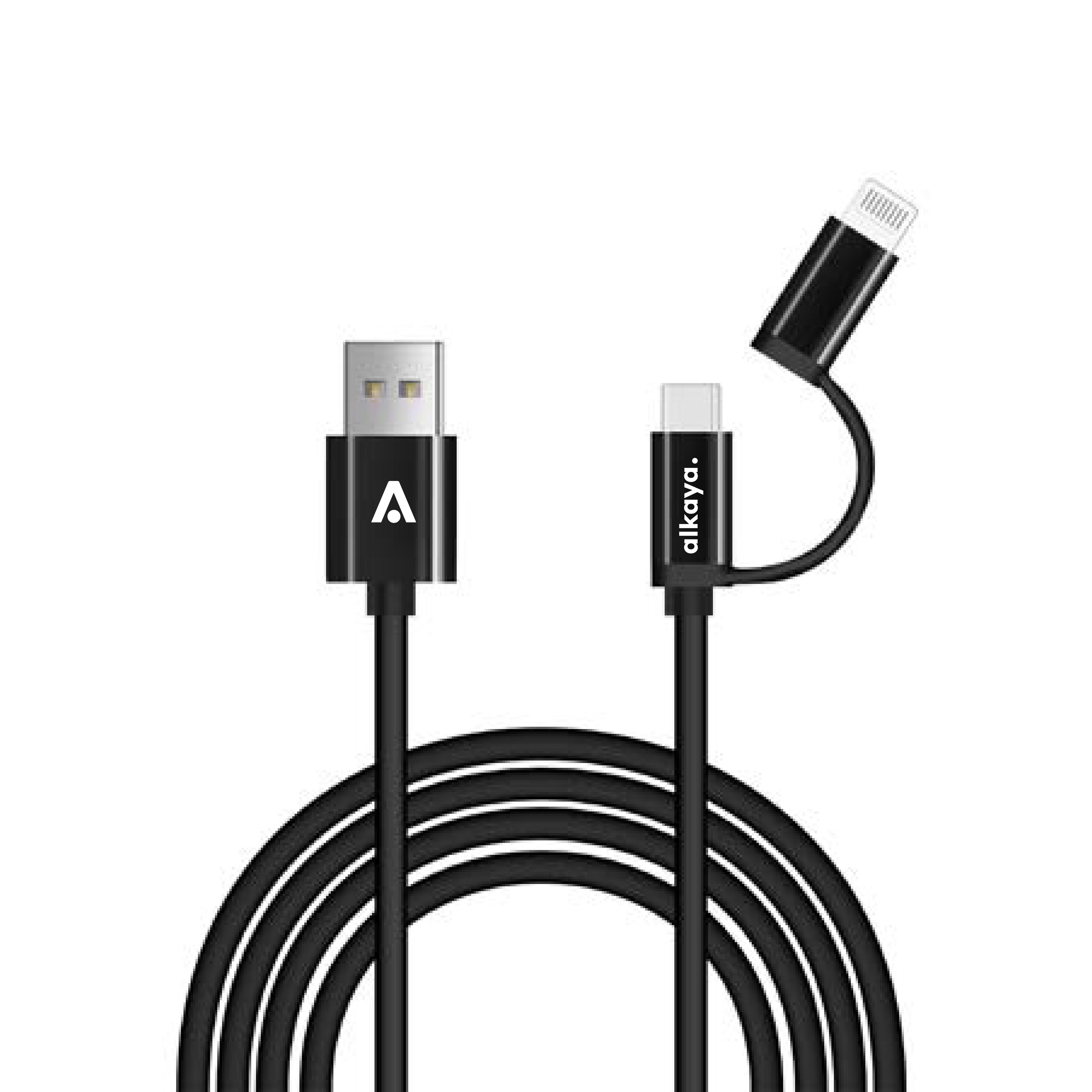 iPhone, Samsung, Huawei, Xiaomi, Google, Sony, iPad, AirPods, MacBook - 2 in 1 Ladekabel USB-A+C+ Lightning, Datenkabel schwarz - 1m | 15W/12W
