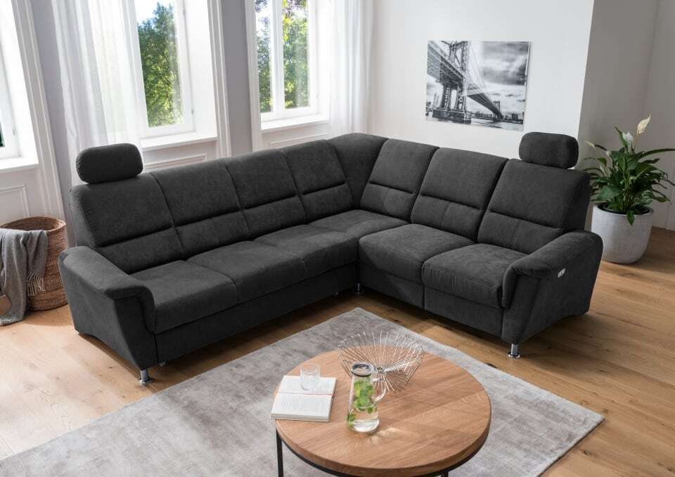 Ecksofa Parole von Benformato: Schlaffunktion und Relaxfunktion - Ausrichtung: Vorstehend rechts, Farbe: Mango Schwarz