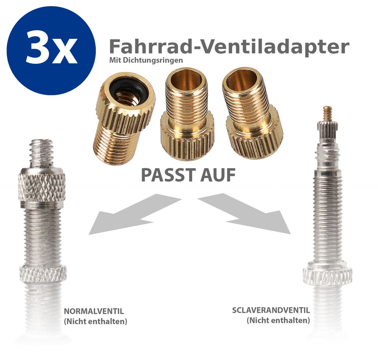 Fahrrad Ventiladapter 3 Stk. Ventil Adapter