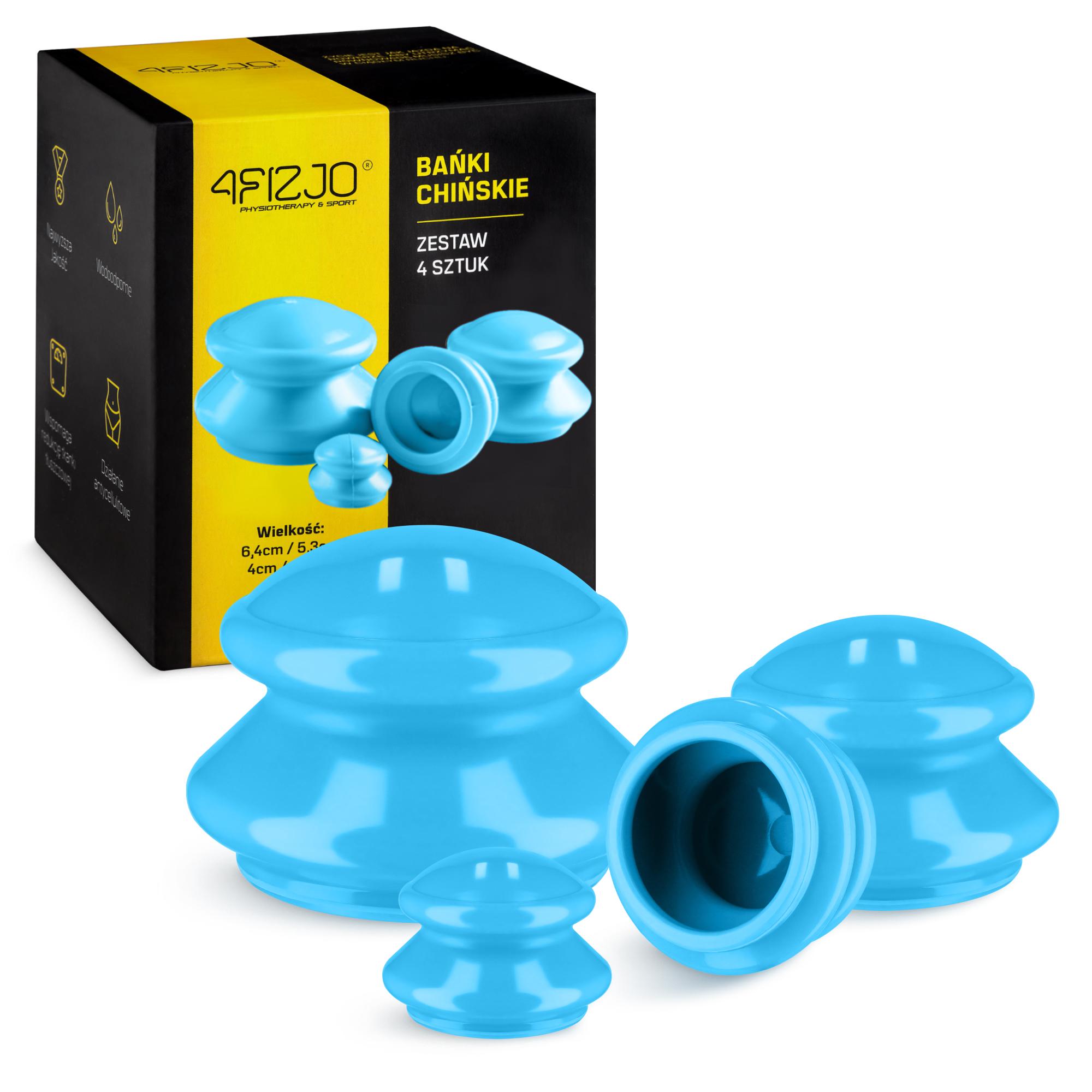 4FIZJO PRO+ Gummi-Schröpfgläser, Set 4 Stück, für Schröpfmassage, blau