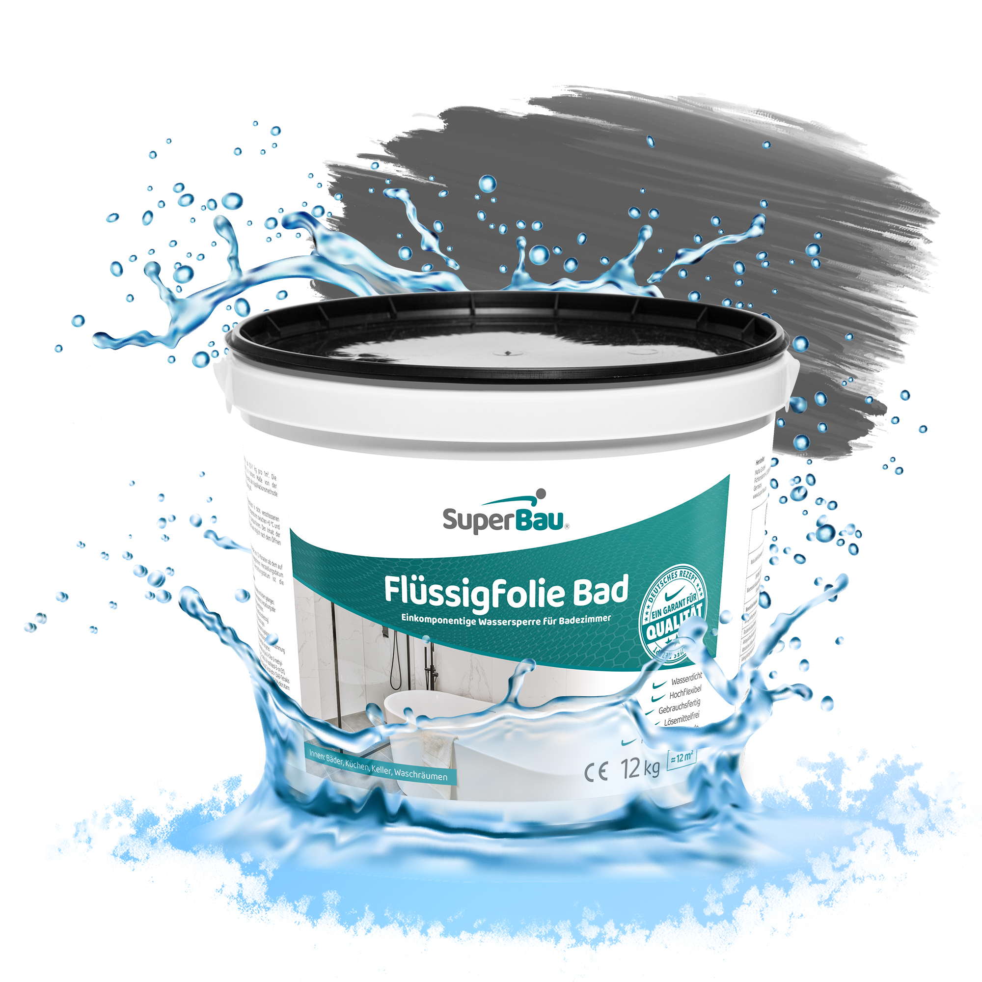 SuperBau Flüssigfolie 12 kg BAD & DUSCHE Abdichten Badezimmer Fliesen Abdichtfolie Duschabdichtung 2384