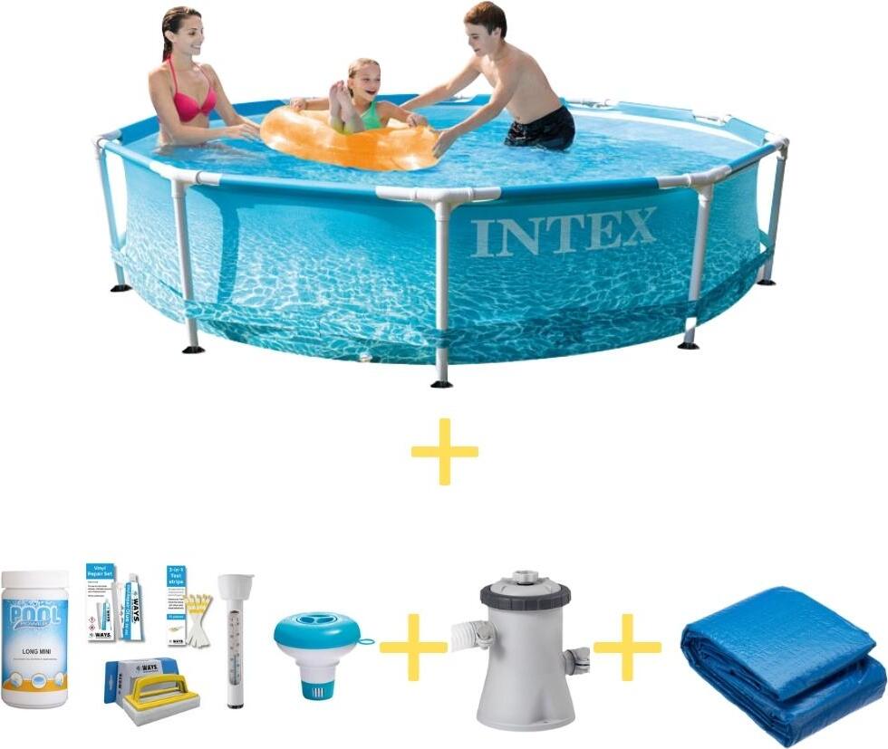 Bazén s kovovým rámom Intex - strana k pláži - 305 x 76 cm - vrátane balíka na údržbu WAYS, filtračného čerpadla a podložnej plachty