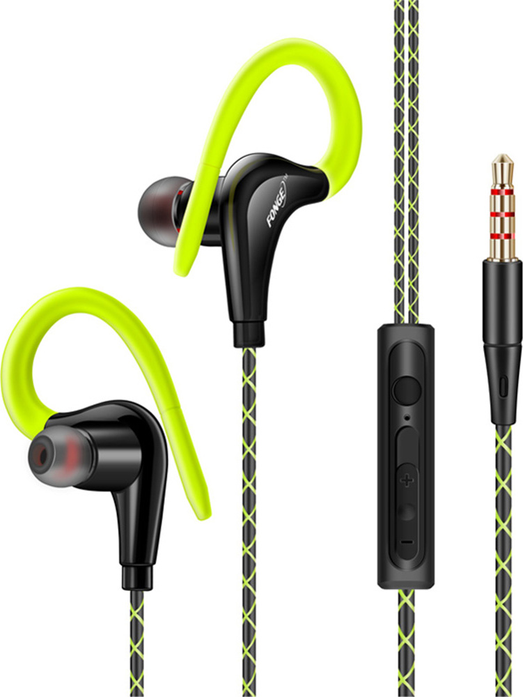 FONGE S760 Káblové slúchadlá do uší Vodotesné slúchadlá s ušným oblúkom Stereo slúchadlá so super basmi Športové slúchadlá s mikrofónom Zelené