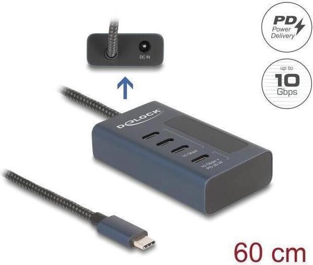 DeLOCK 64189, USB 3.2 Gen 1 (3.1 Gen 1) Type-C, USB 3.2 Gen 2 (3.1 Gen 2) Type-C, 10000 Mbit/s, Modrá, Kov, 20 W