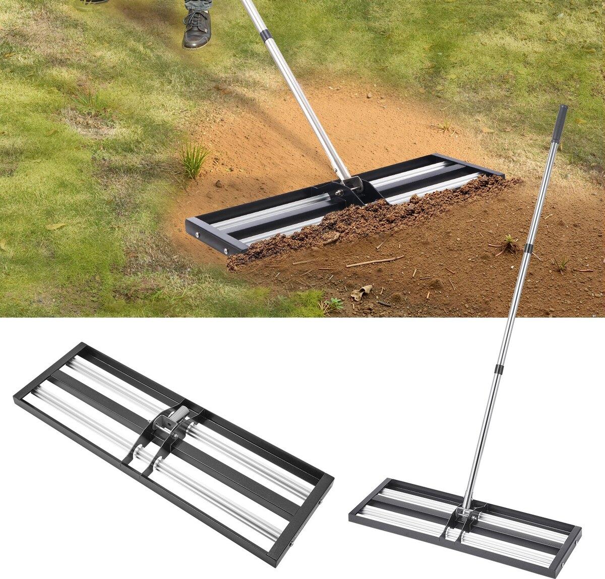 VEVOR 30 x 10 Zoll Rasenausgleichsrechen mit 83,9 Zoll verstellbarem Griff für Garten und Hof