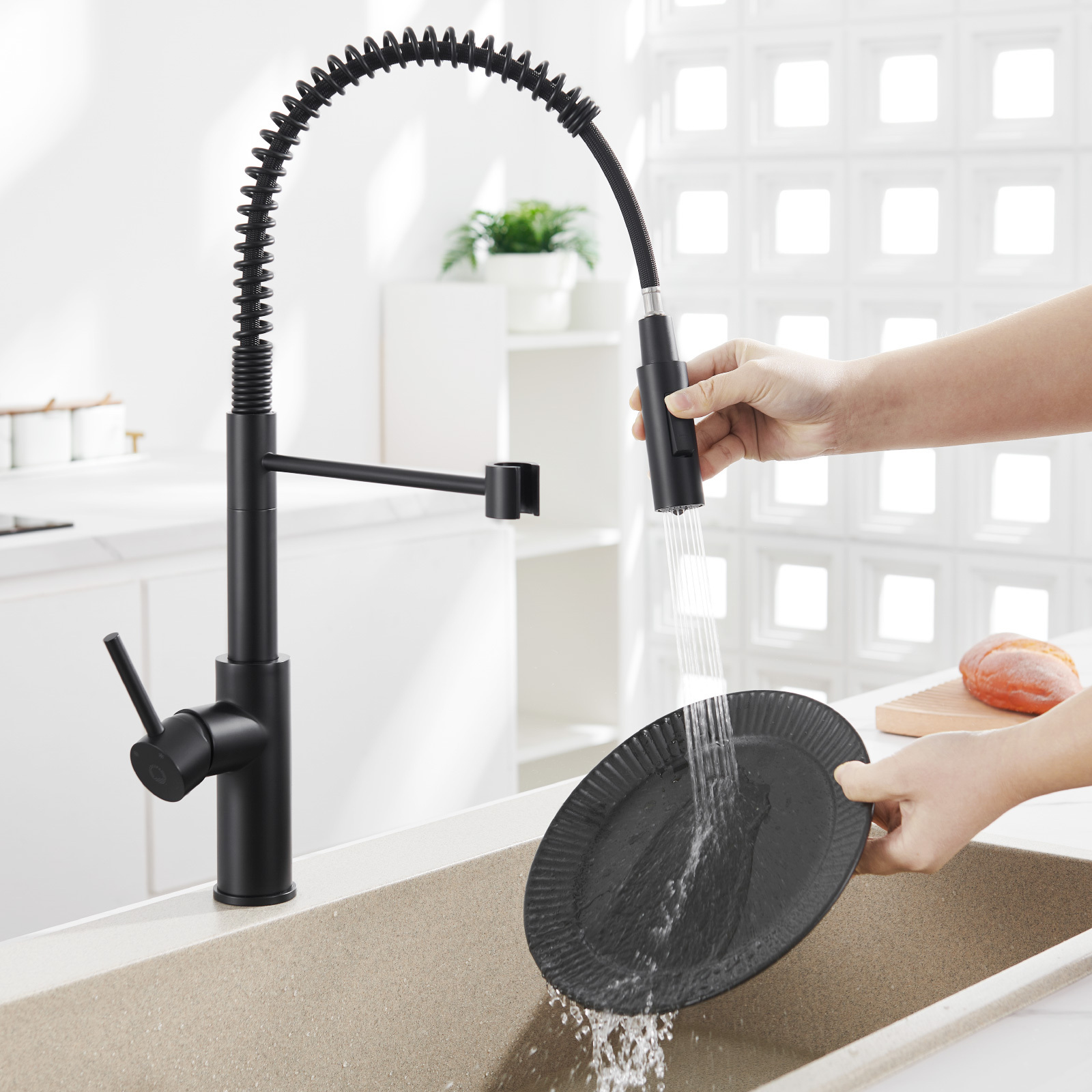 CECIPA Küchenarmatur Schwarz Federbelastete Armaturen mit 2 Wasserabgabefunktionen Drehen um 360 Gra CGN02001BE