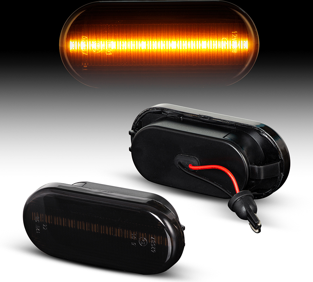 KFZTEILESCHNELLVERSAND24 LED SEITENBLINKER Schwarz passend für VW CADDY 2 + 3 PASSAT 35i 3B 3BG T5 Golf 3 4 Lupo Ford Fiesta Focus Fusion Galaxy Seat Ibiza Cordoba