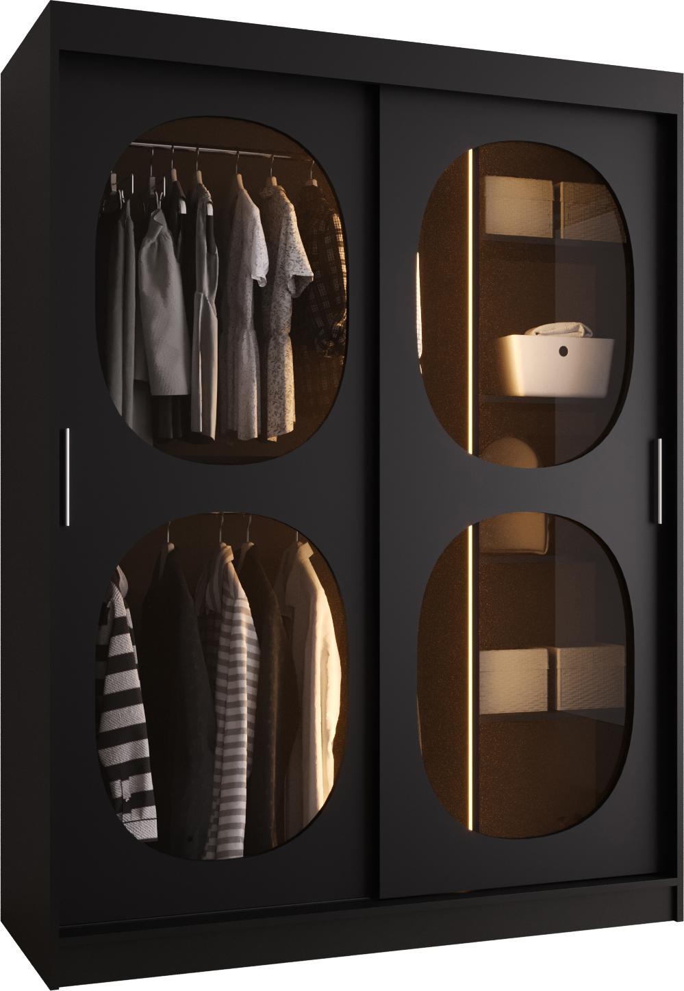 MEBLE KRYSPOL Kleiderschrank mit Glas 150 x 200 x 62 cm BAHRAJN 2, Schwarz BAHRAJN 2 150 CZ LED