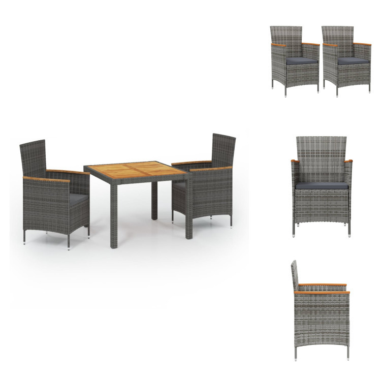 vidaXL 3-dielny záhradný jedálenský set s vankúšmi polyratan sivý - Záhradný nábytok sety