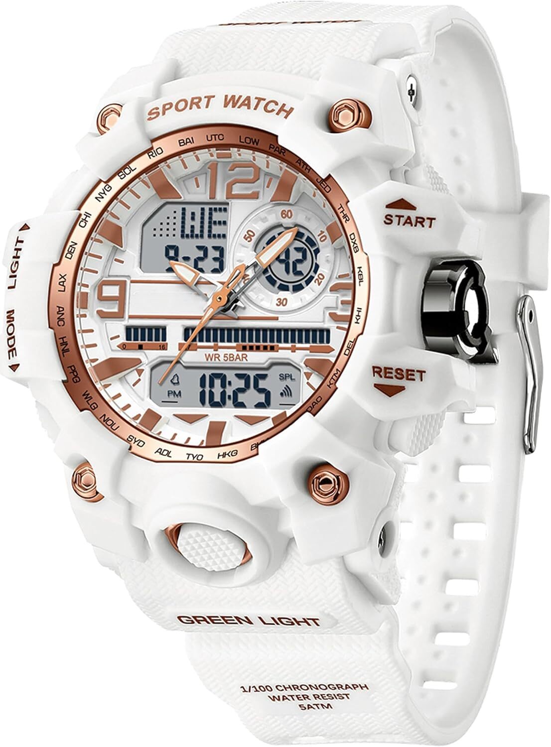 findtime Armbanduhr Damen Digital Sportuhr für Teenager Mädchen, Weiß Digitaluhr Analog Display Militär Wasserdicht Uhren Wasserbeständig bis 5 ATM