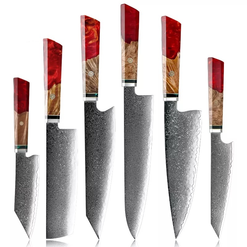 HARAHU KU-20012 Damast-Küchenmesser Set - Rot, 6-tlg KP20012
