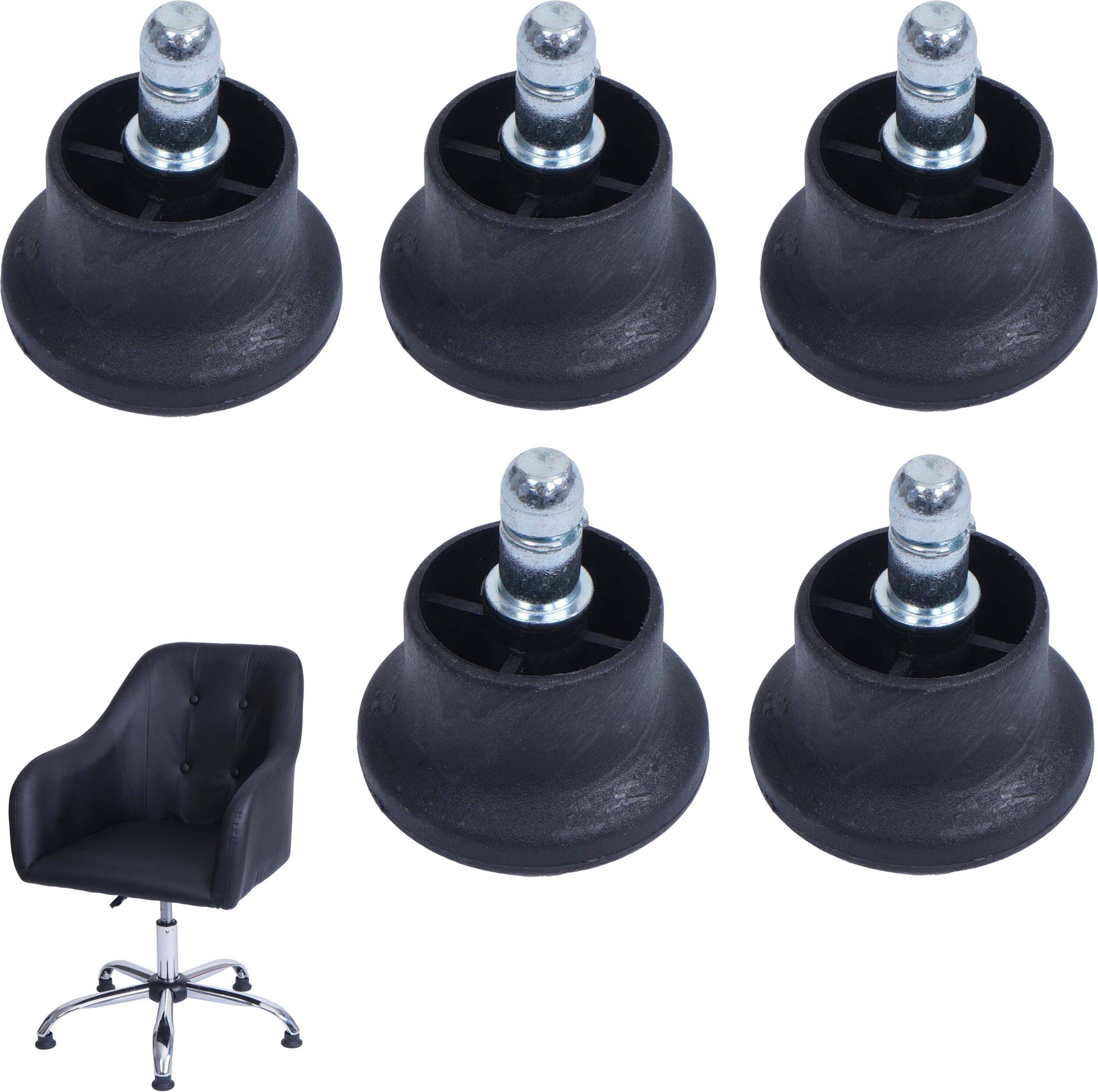 sada 5 podlahových klzákov HWC-K72 namiesto koliesok - pevný podstavec pre kancelársku stoličku/jedálenskú stoličku, nožný klzák, Ø 11 mm čierny